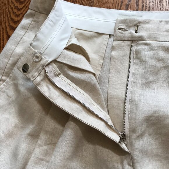 STAUD Cruz Linen Pleated Bermuda Shorts Womens 8 Natural Tan High Rise Beige - Picture 7 of 13